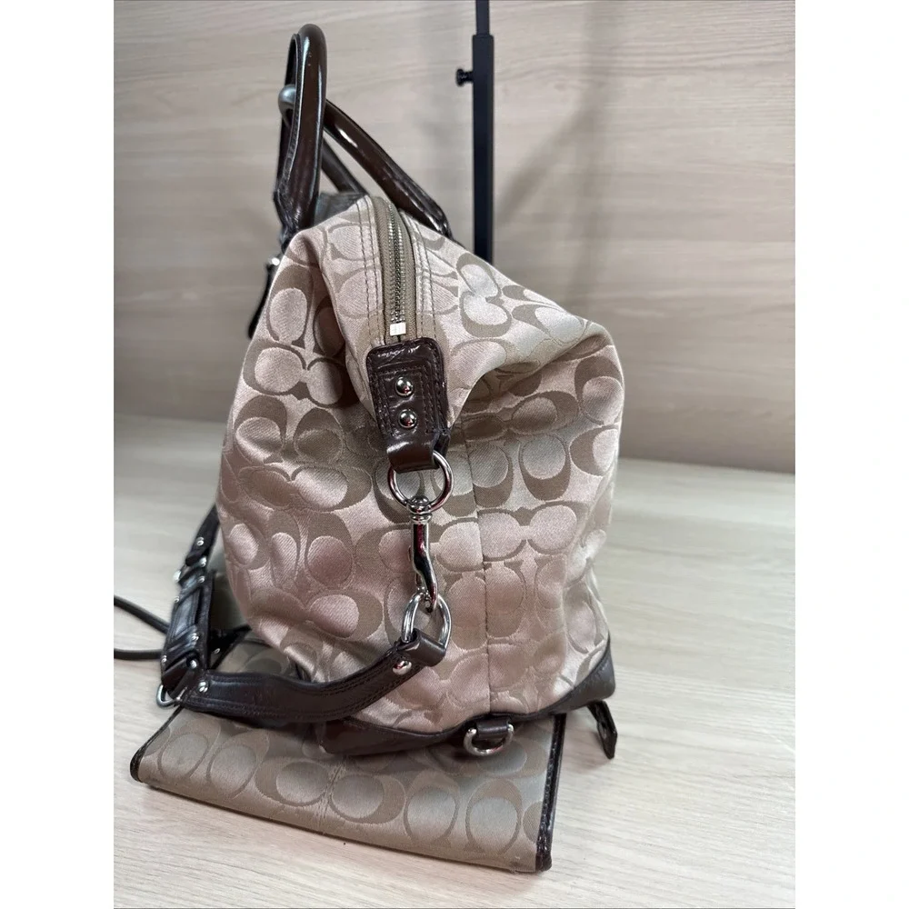 Coach Signature Sateen Ashley Satchel Bag with‎ Matching Wallet F15440 Tan Brown
